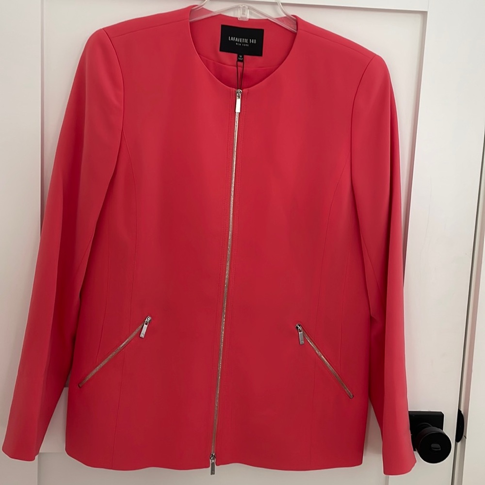 BNWT!  Lafayette 148 Sz 12 Coral Jacket w/silver zipper details. Retail was $748